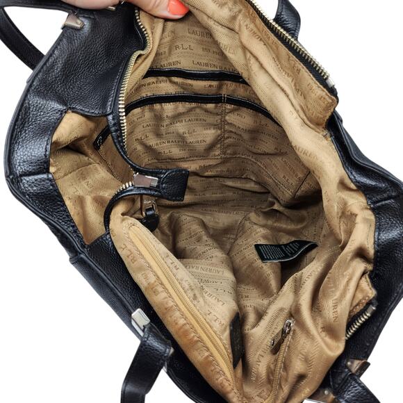 Ralph Lauren Purse Black Shoulder Bucket Large 100% Leather Silver Top Handle - Picture 6 of 15